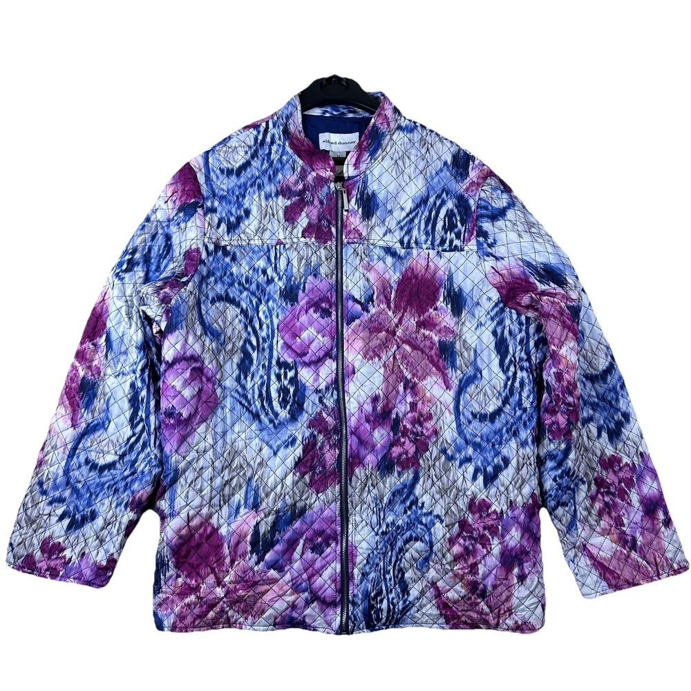 Alfred Dunner Women Size 18 Floral Quilted Cottagecore Full Zip Jacket Pink Blue